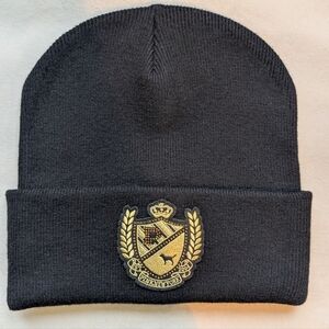 PINK Victoria’s Secret Women’s Black Knit Beanie Hat Gold Crest Logo Y2K Style